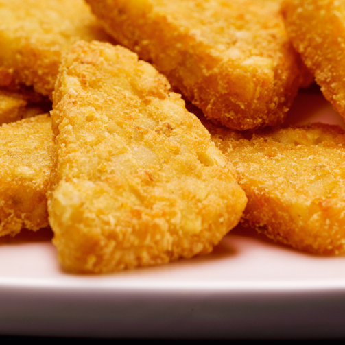 Hash Browns stacked on a white plate